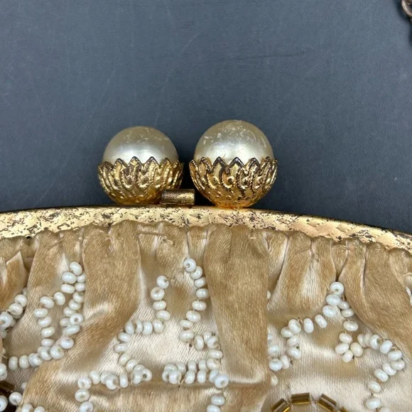 Vintage Gold Beaded purse pearl snap closure France - Picture 3 of 8